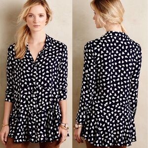 11 1 Tylho Anthropologie Women M Navy Blue Heart Print Lakin Tunic Shirt NWT